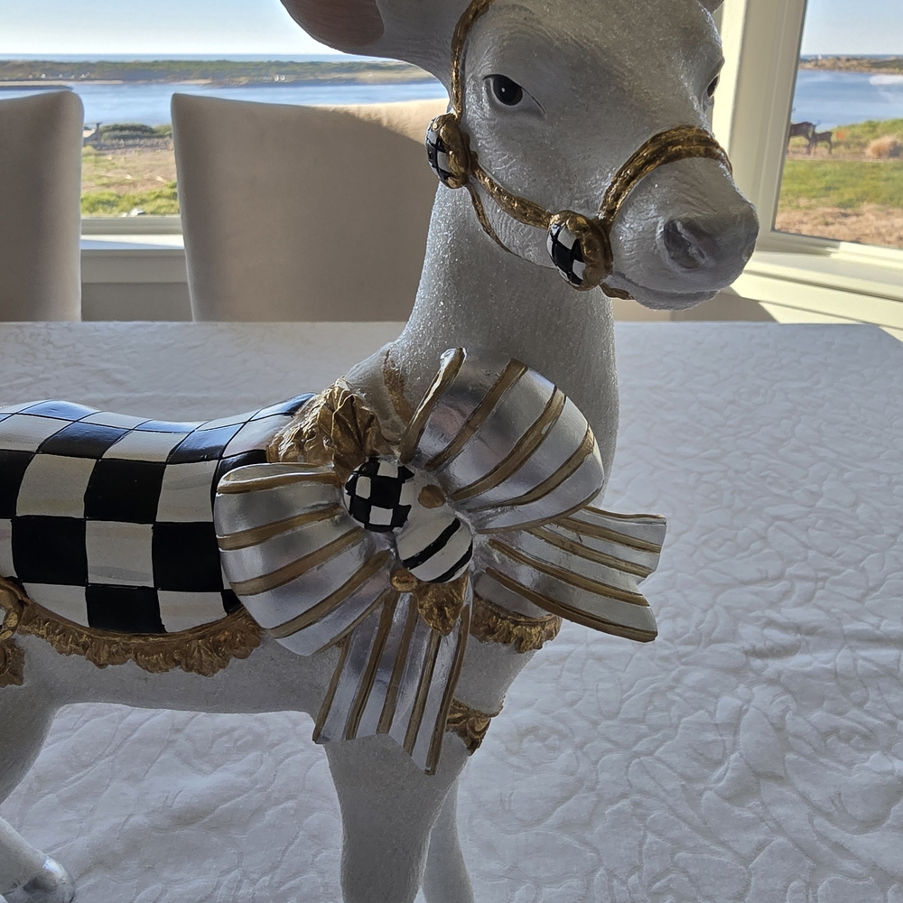 Set of Mckenzie Childs Courtly Check White Bow Deer. Holiday Gorgeous! - Picture 16 of 16